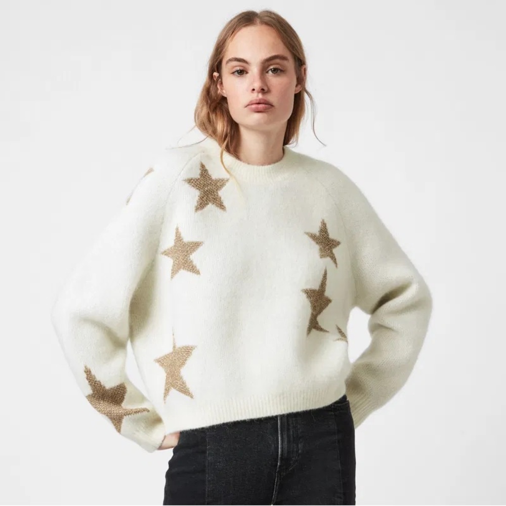 AllSaints Star Intarsia Wool-Blend Sweater -
Cream/Gold, Fits XS / Kids M/L
